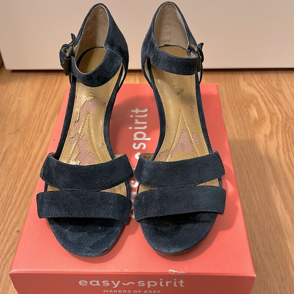 Easy Spirit Blue Suede Sandals Heels
